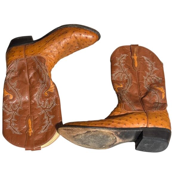 Dan Post Cowboy Boots Men\'s 9D Brown Full Quill Ostrich Leather Mid-Calf Western main image 9